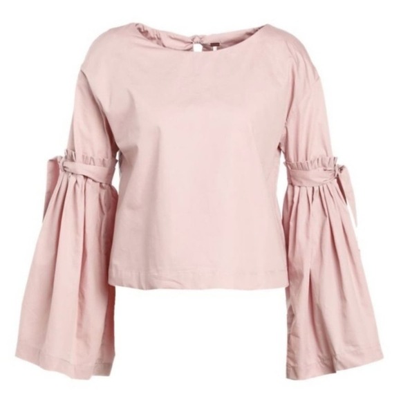 Free People So Obviously Yours Bell Sleeve Top Womens Small Blush Pink Cotton - Picture 3 of 13